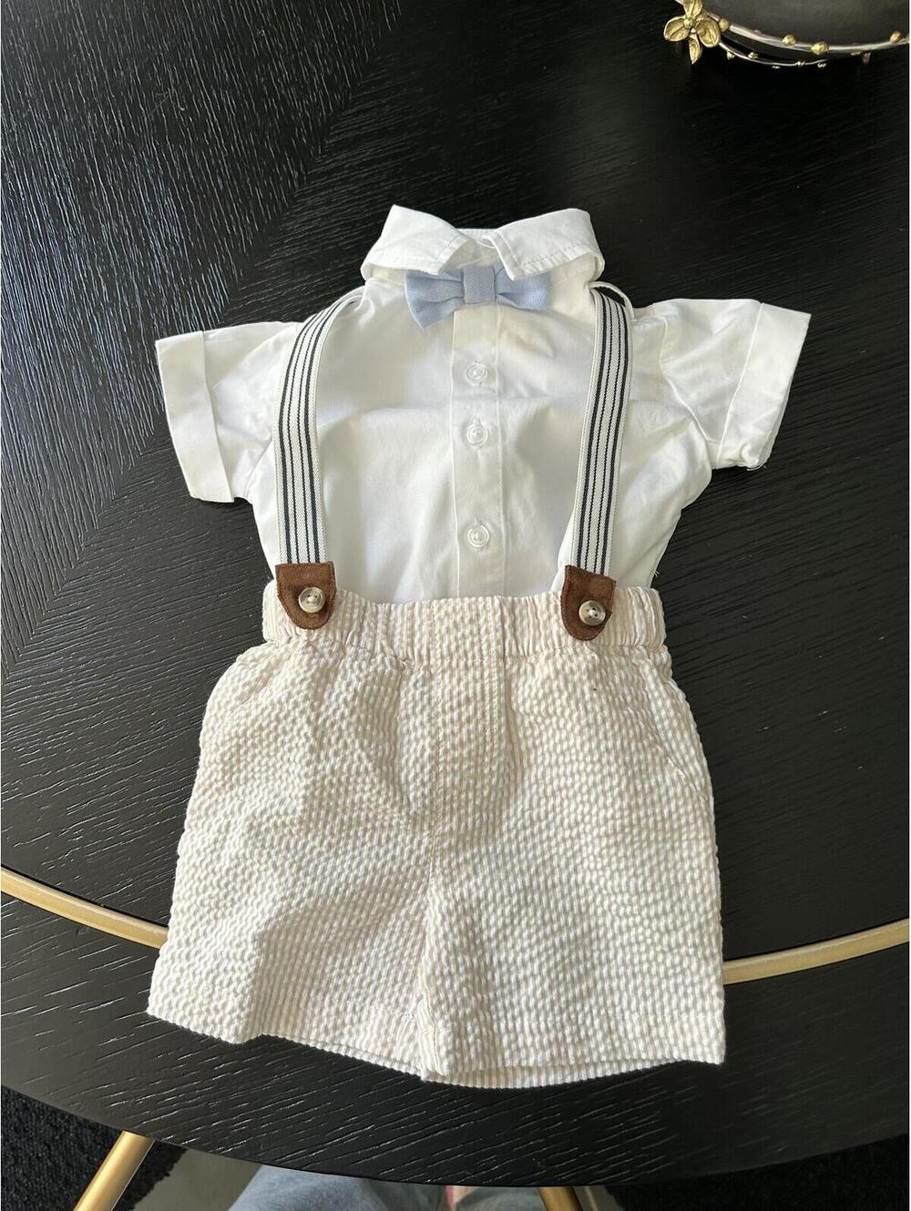 Miniclassico Baby Boys 3M White Suspender Shirt and Shorts Outfit Set